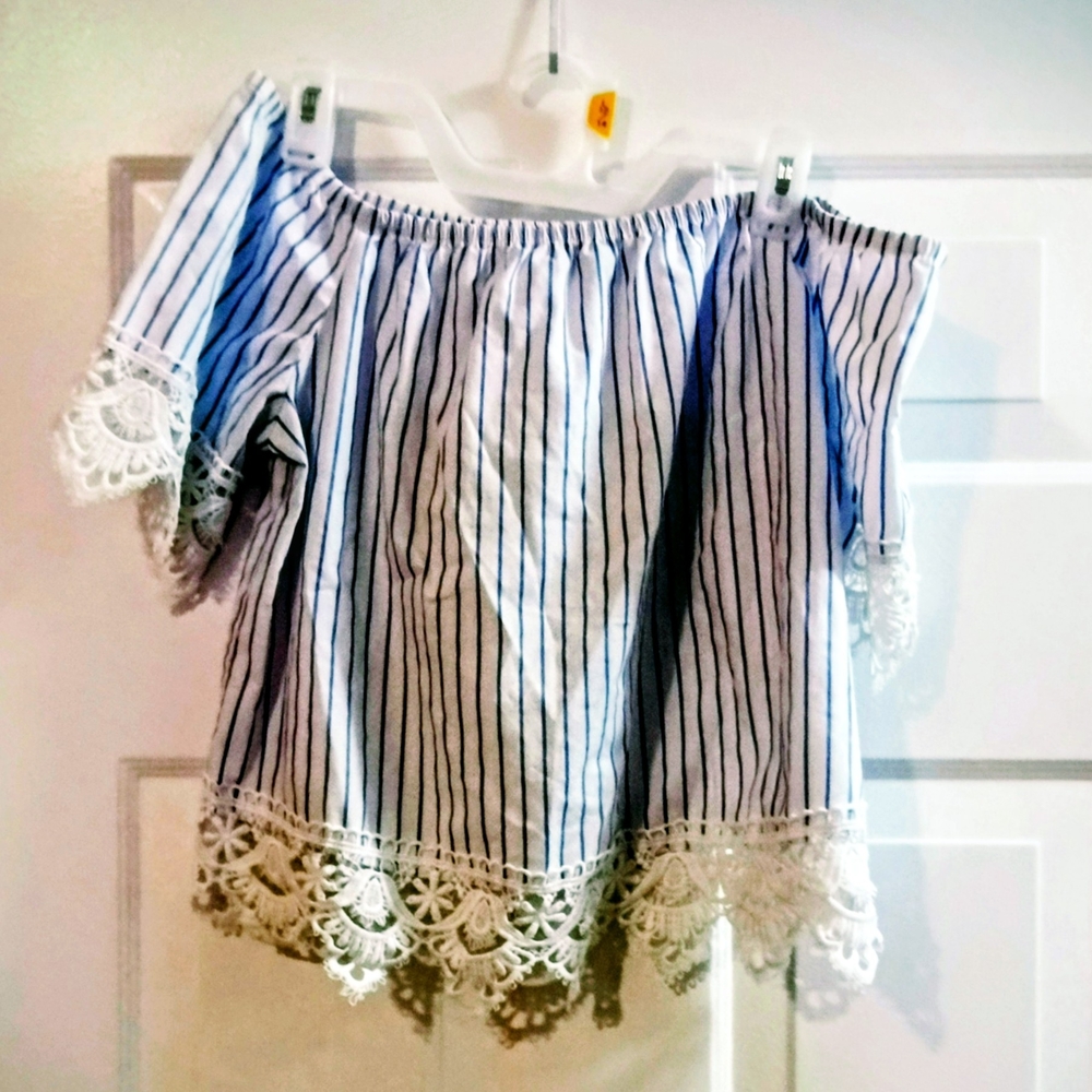 Ambiance Blue and White Striped Lace Top